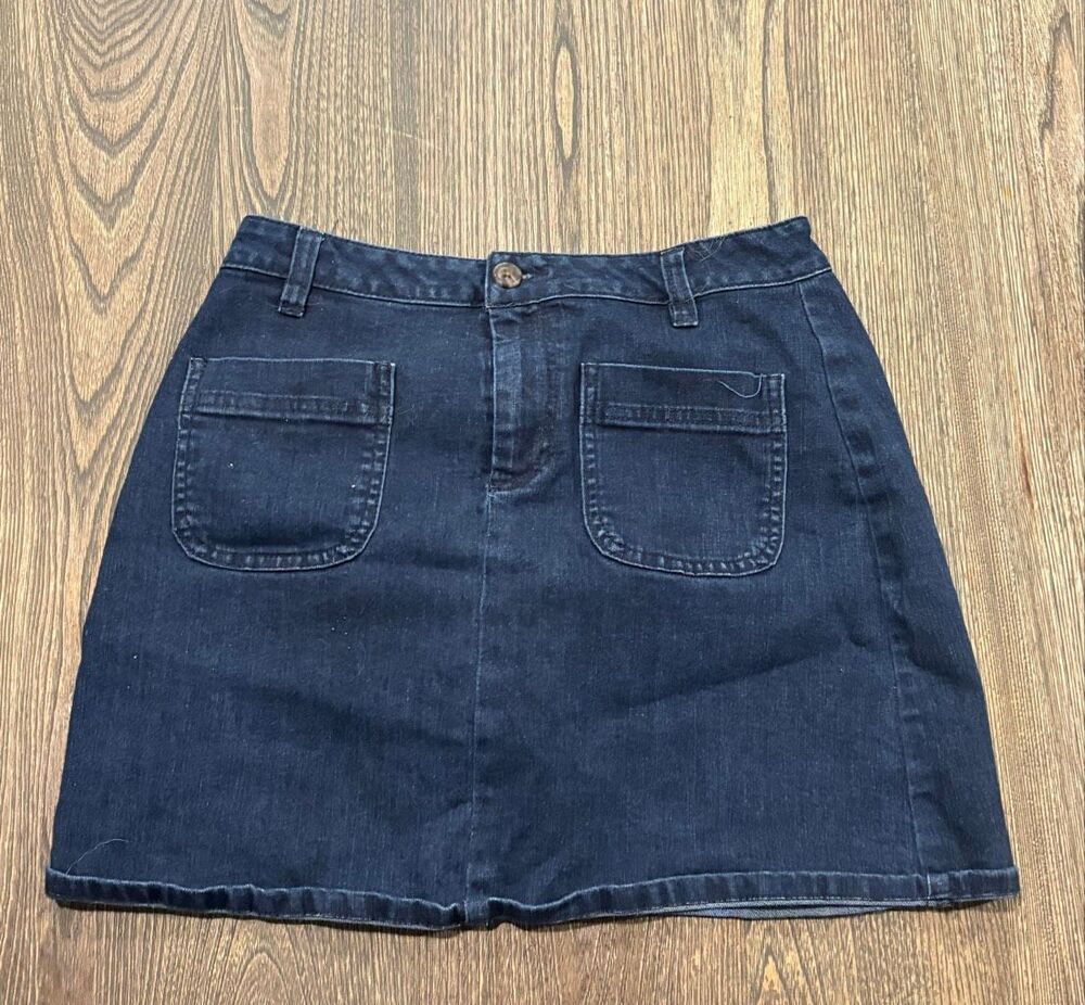 Maison Jules Womens Denim Mini Skirt Utility Pockets Dark Wash Blue Size 4